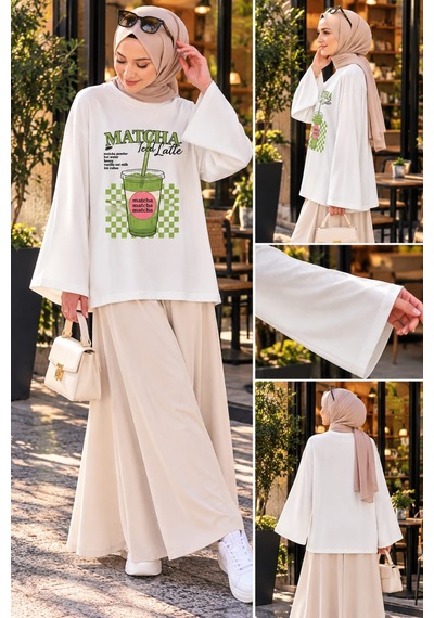 Esra Butik78 Kadın Premium Dokulu Baskılı Oversize Sweatshirt Rahat Ve Modern Stil Kahverengi