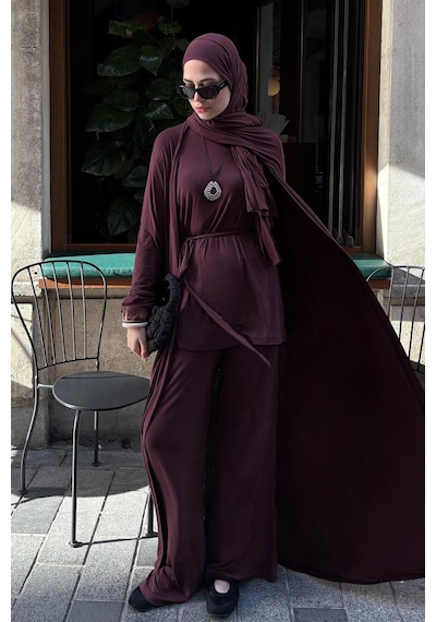 Carell Micro Modal Abaya Mürdüm Çok Renkli