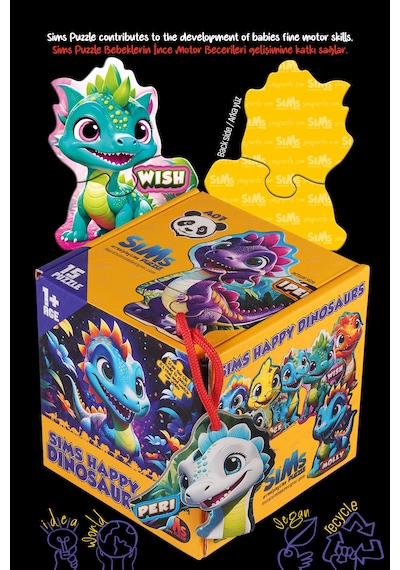 Sims Puzzle Bebekler İçin İlk Puzzle Yapboz Baby Dinozor - 1 Yaş Üstü Montessori Eğitici Oyuncak Dinozorlar