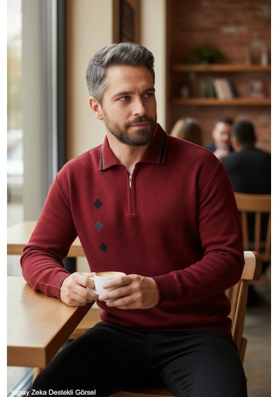 Kamalı Erkek Bordo Tüylenme Yapmayan Standart Fit Normal Kesim Nakış Desen Polo Yaka Triko Kazak Kamalı Erkek Bordo Tüylenme Yapmayan Standart Fit Normal Kesim Nakış Desen Polo Yaka Triko Kazak