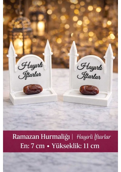 Ramazan Hurmalığı 2 Li Set Hayırlı İftarlar Yazılı Dekoratif Hurma Standı 7x11 Cm Camii Figürlü