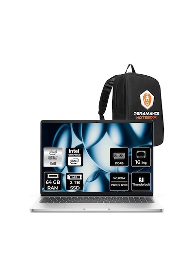 Dell Pro 16  BTO107PC16250P334 Ultra 7-255U64 GB 2 TB SSD 16" Dos Dizüstü Bilgisayar