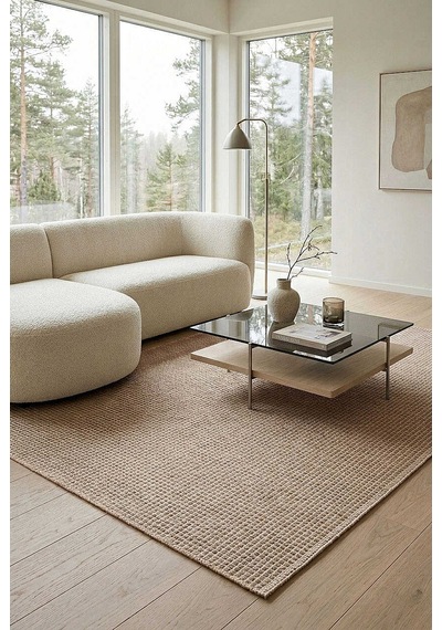 Divan Şönil Pamuklu Tek Renk Desensiz Kilim Halı Hr-4501 Bej