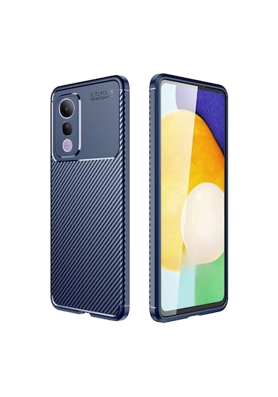 Vivo V50 Lite Uyumlu Silikon Kılıf Karbon Desenli Darbe Emici Tam koruma Kapak - Lacivert