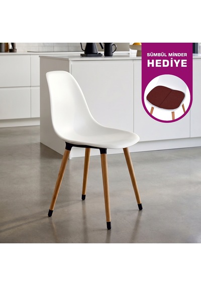 Vilinze Eames Naturel Ahşap Ayak Plastik Beyaz Sandalye