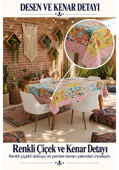 Vivanni Home Yıkanabilir Dikdörtgen Masa Örtüsü Günlük Kullanıma Uygun Pratik Ve Uzun Ömürlü Çiçekli Parçalı