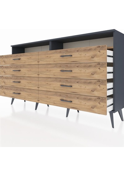 Arges Konsol 2 Raflı 8 Çekmeceli 176x30x99 Antrasit-çam Antrasit-çam