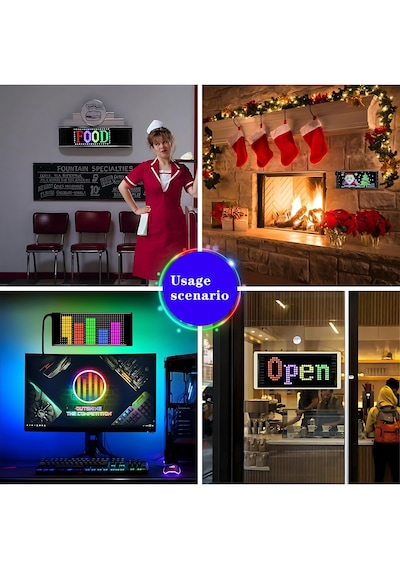 Rgb Led Matrix Panel 19x176cm Esnek Yapı Uygulama Kontrollü Kayan Yazı Ekranı Siyah