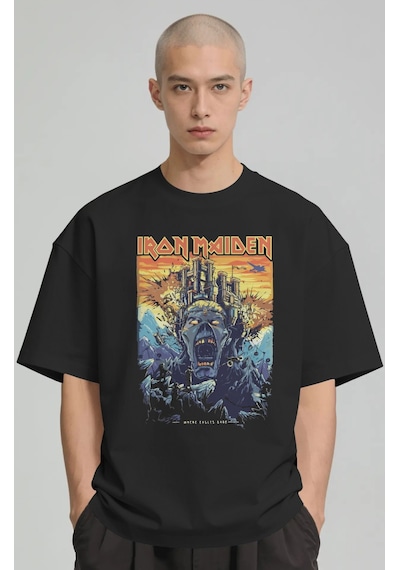 Iron Maiden Rock Metal Müzik Grubu Baskılı Unisex Oversize Premiu Siyah