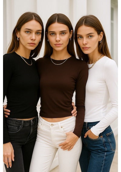 Rich Kadın Siyah-beyaz-kahverengi 3'lü Paket Bisiklet Yaka Esnek Kumaşlı Vücuda Oturan Slim Fit Uzun Kollu Crop Body Beyaz - Kahverengi - Siyah Rich Kadın Siyah-beyaz-kahverengi 3'lü Paket Bisiklet Yaka Esnek Kumaşlı Vücuda Oturan Slim Fit Uzun Kollu Crop Body Beyaz - Kahverengi - Siyah