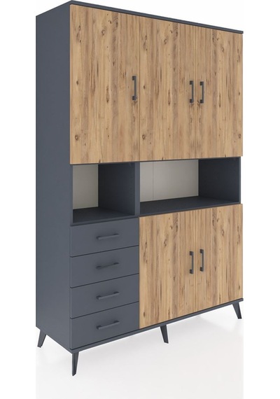 Hyperion Dolap 7 Raflı 4 Çekmeceli 5 Kapaklı 132x44x195 Antrasit-çam/antrasit Atlas Çam/antrasıt
