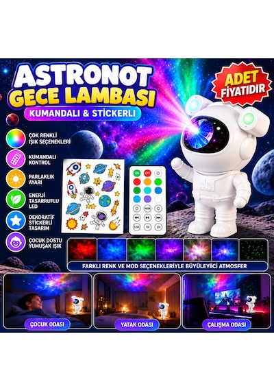 Stickerlı ,kumandalı Astronot Model Gece Lambası Belirtilmemiş