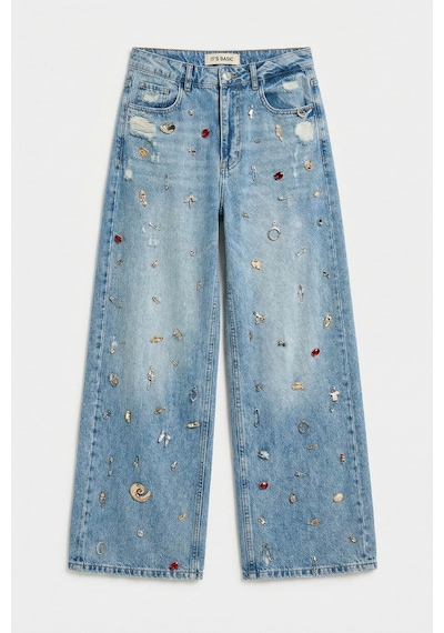 it's basic Kadın Kot Rengi 12s6-32 Mega Baggy Fit Özel Dikim Aksesuarlı Tasarım Denim Jean Mavi