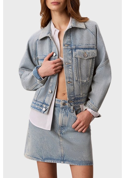 Calvin Klein % 100 Pamuk Relaxed Fit Cepli Kot Ceket Lv047g726gyp3 Bayan Kot Ceket Lv047g726g Yp3 Açık Mavi