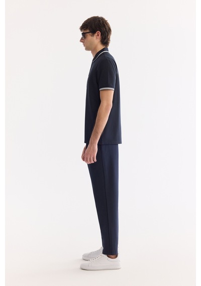 Avva Erkek Lacivert Kıvrılmaz Polo Yaka Pamuklu Teknik Kumaş Regular Fit T-shirt A61y1097