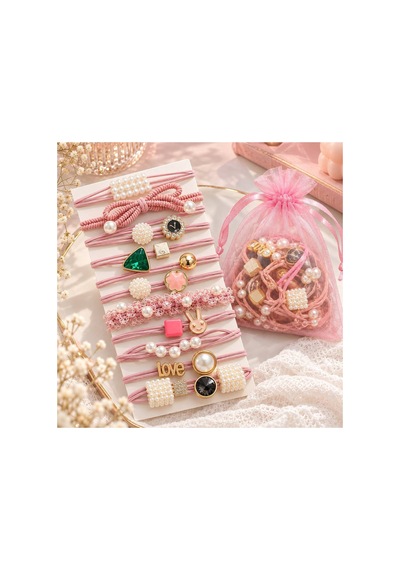 Tül Keseli Renkli Figürlü İncili Çoklu Saç Lastiği Seti - Pembe Pembe İnci - 607788233 Pembe İnci - 607788233 Pembe İnci