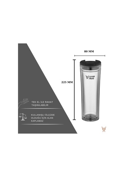 Star Termos Star Mug 450 Ml Şeffaf Seri Piknik Kamp Outdoor Ofis Otel Kafe Okul Kampüs Şeffaf