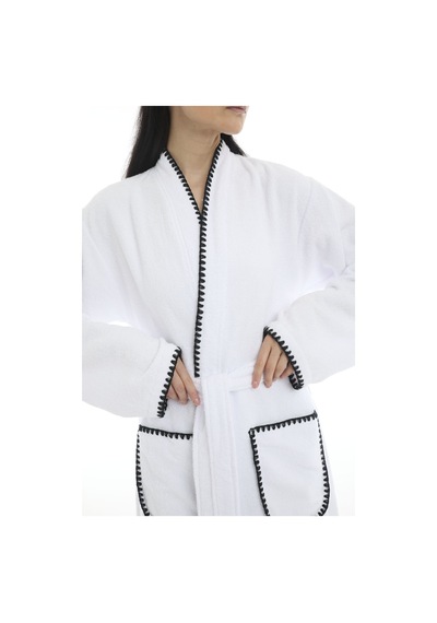 Athena Kimono Kadın Bornozu- Beyaz %100 Pamuk Beyaz