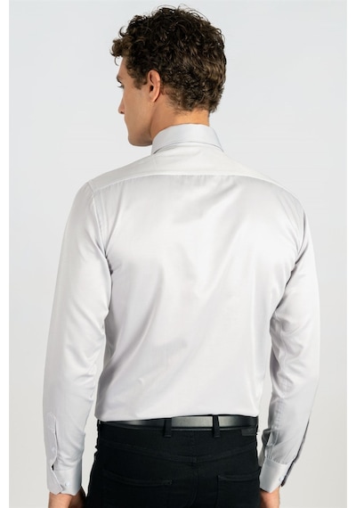 Tudors Modern Slim Fit Düz Saten Erkek Gömlek-24820 Gri