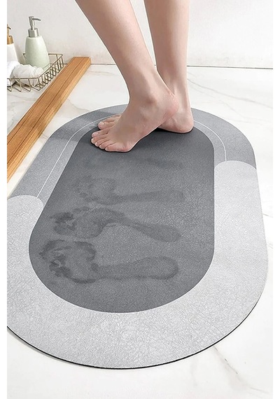 Sihirli Su Emici Banyo Paspası Kaymaz Tabanlı Abdest Paspası 3,5 Mm 57x38 Gri