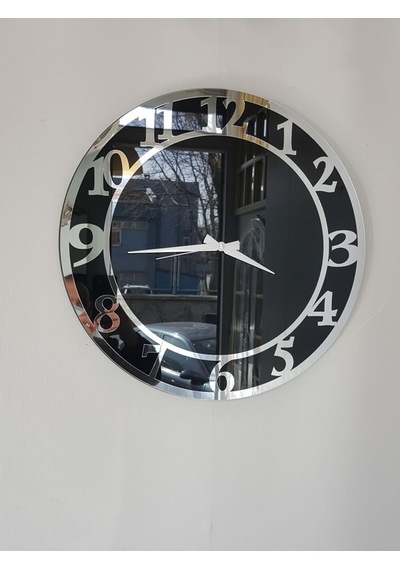Ayna Denizi Silver Matris Black Model Gümüş Siyah Renk 50 CM Dekoratif Aynalı Duvar Saati Gümüş - Siyah