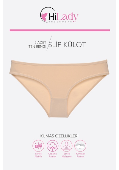 Kadın Külot, 5li Paket Karışık Renkli Slip Külot Rahat Pamuklu Yumuşak Kumaş Ten