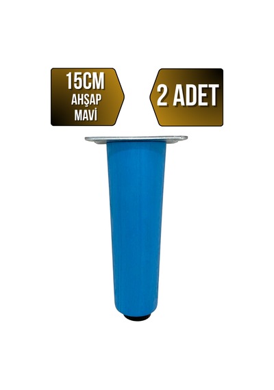 Düz Torna Ayarlı Ahşap Ayak Mobilya Masa Ve Dolap Ayağı Mavi 15cm Kayın / Gürgen 2 Adet