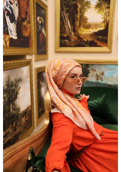 Silk Home Olinda İpek Eşarp 47002-25 Taş, Turuncu, Yanık Sarı, Şeftali