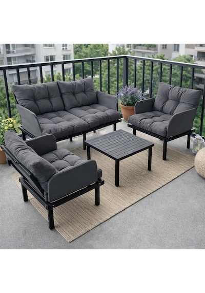 Bahçe Takımı Balkon Ve Cafe Modüler Metal Koltuk Takımı 2+1+1 Sehpalı Füme 1636 Füme Bahçe Takımı Balkon Ve Cafe Modüler Metal Koltuk Takımı 2+1+1 Sehpalı Füme 1636 Füme