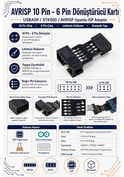 Avrısp 10 Pin - 6 Pin Dönüştürücü Kartı
