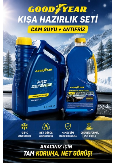 Goodyear Goodyear Kış Antifriz Seti Mavi Organik 4 Mevsim Antifriz -36 C 3 L + Kış Antifrizli Cam Suyu 1,8 L