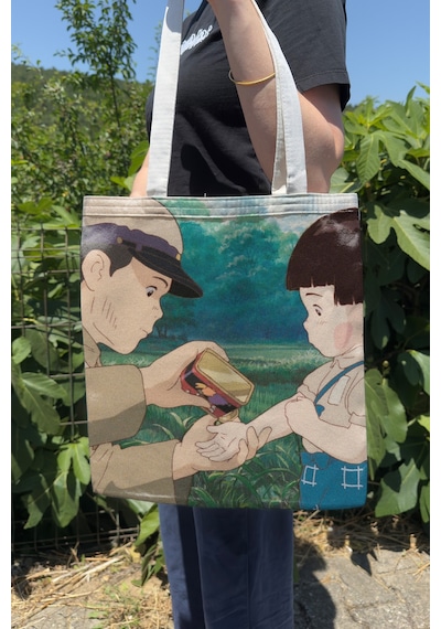 Zipzap Ateşböceklerinin Mezarı Grave Of The Fireflies V2 Yazlık Kışlık Çift Taraflı Kanvas Baskı Bez Çanta Anime Çantası