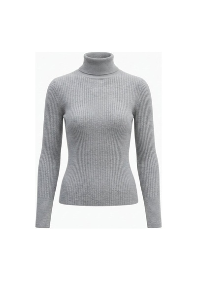 Onno Style Women Fitilli Balıkcı Yaka Basic Kazak Gri