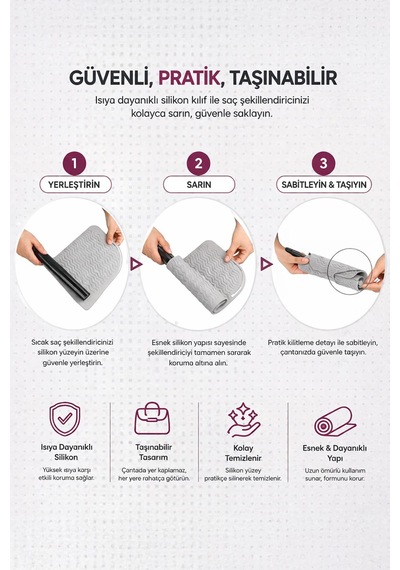 Gri Silikon Isıya Dayanıklı Mat Kaymaz Saç Maşası Düzleştirici Altlığı Çok Amaçlı 21x16 Cm