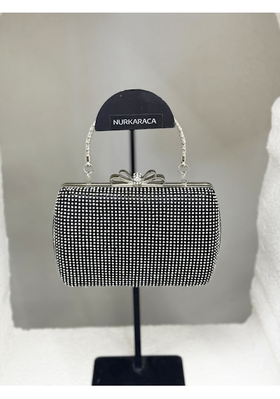 Nurkaraca 25y4431 Fiyonk Detaylı Sıra Taşlı Kasalı Abiye Çanta Kadın 18x12cm