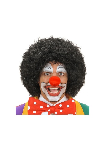 Siyah Renk Kıvırcık Afro Bonus Peruk Saç Ve Kırmızı Sünger Burun Seti Çocuk