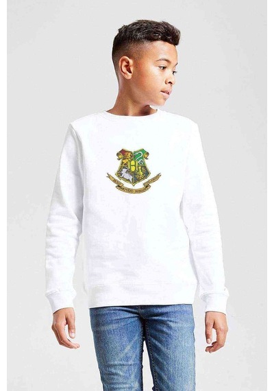 Tshirthane Renkli Baskılı Tshirt Baskılı Unisex Çocuk Beyaz Sweatshirt Beyaz