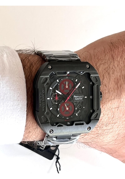Ferrucci Kare Kadran Siyah Renk Fonksiyonları Aktif Takvimli 45mm Kasa Çap Erkek Kol Saati Siyah