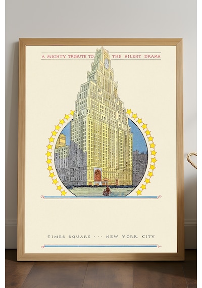 Times Square Doğal Ahşap Çerçeveli Poster, Dekoratif Seyahat Duvar Tablosu
