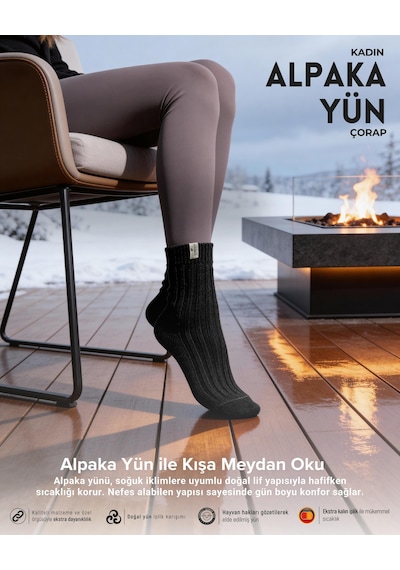 Bolero B67 Kadın Alpaka Yün Soket Çorap 36-40 Siyah