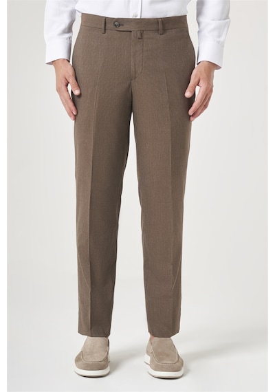 İmza Kahverengi Yan Cep Filafil Desen Comfort Fit Esnek Pantolon 1003260153 Sütlü Kahverengi
