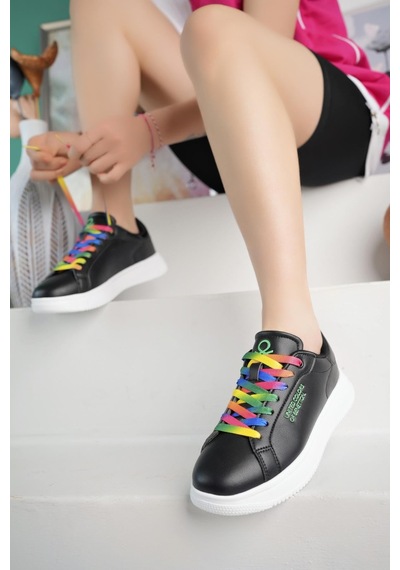 Benetton 10061 Siyah Renkli Bağcıklı Kadın Sneakers Siyah&beyaz