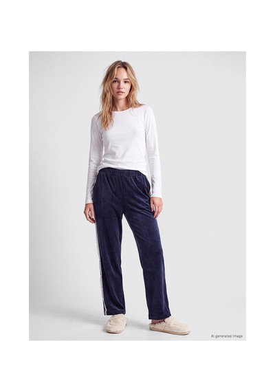 Lcw Dream Lacivert Yanları Şeritli Kadın Kadife Pijama Altı