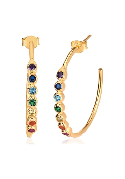 Emılıano Jewellery 925 Ayar Zirkon Taşlı Halka Küpe Gold - Gümüş