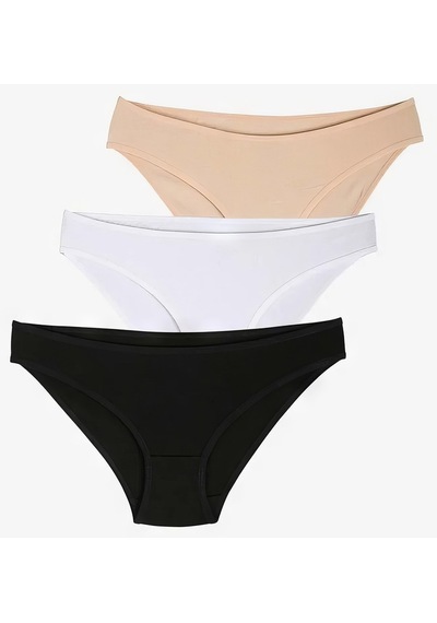 Düz Slip Külot Kadın 3'lü Siyah Beyaz Ten 001
