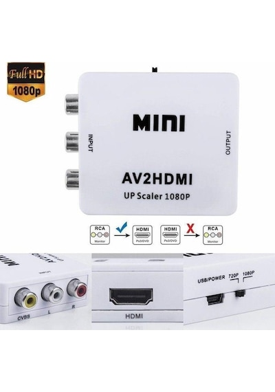 Rca To Hdmi Av Çevirici Dönüştürücü Converter 1080P Tv Tüplü Televizyon