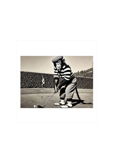 Golfçü Maymun Komik Bir An Model Mdf Tablo