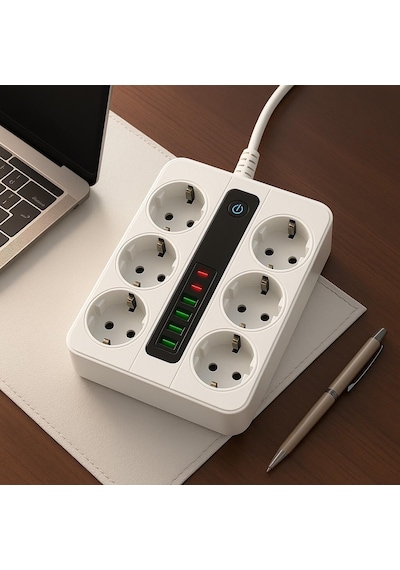 6 Prizli Akım Korumalı Çoklu Priz 4 Usb Şarj Girişli Duvar Tipi Anahtarlı Güvenlik Korumalı 1 - 3 M
