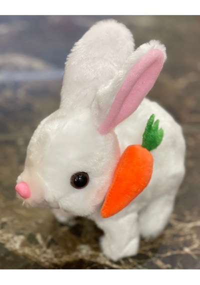 Era Sesli Zıplayan Hareketli Havuçlu Peluş Tavşan 18x17 Cm Beyaz