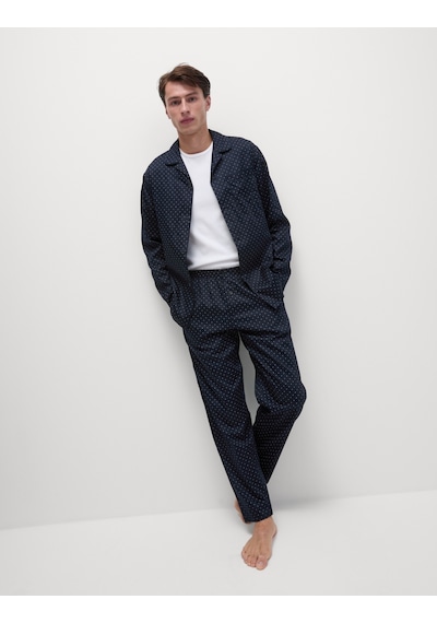 Marks & Spencer Saf Pamuklu Desenli Pijama Takımı T07004770 Lacivert
